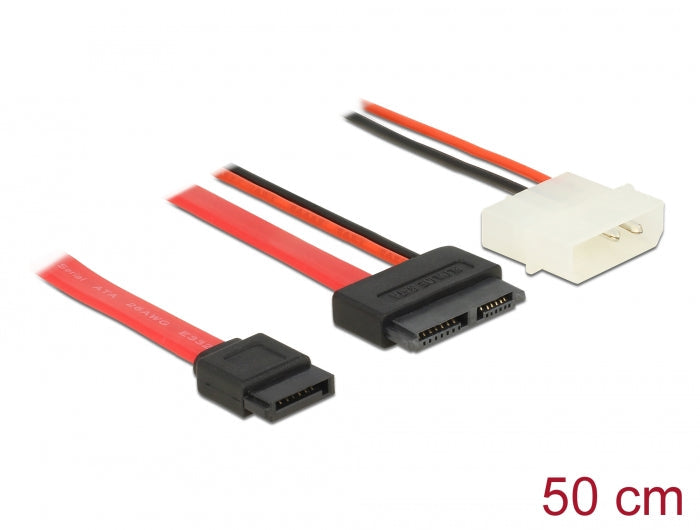 כבל חשמל ונתונים שקע Slim SATA 13 pin לשקע SATA 7 pin + תקע מולקס - delock.israel
