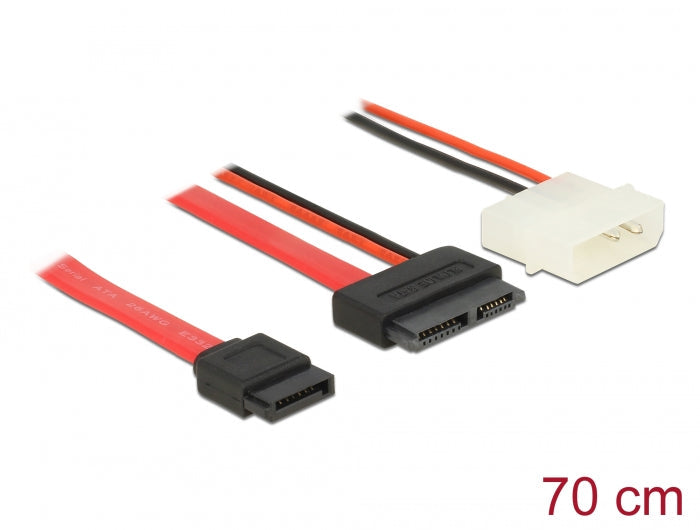 כבל חשמל ונתונים שקע Slim SATA 13 pin לשקע SATA 7 pin + תקע מולקס - delock.israel