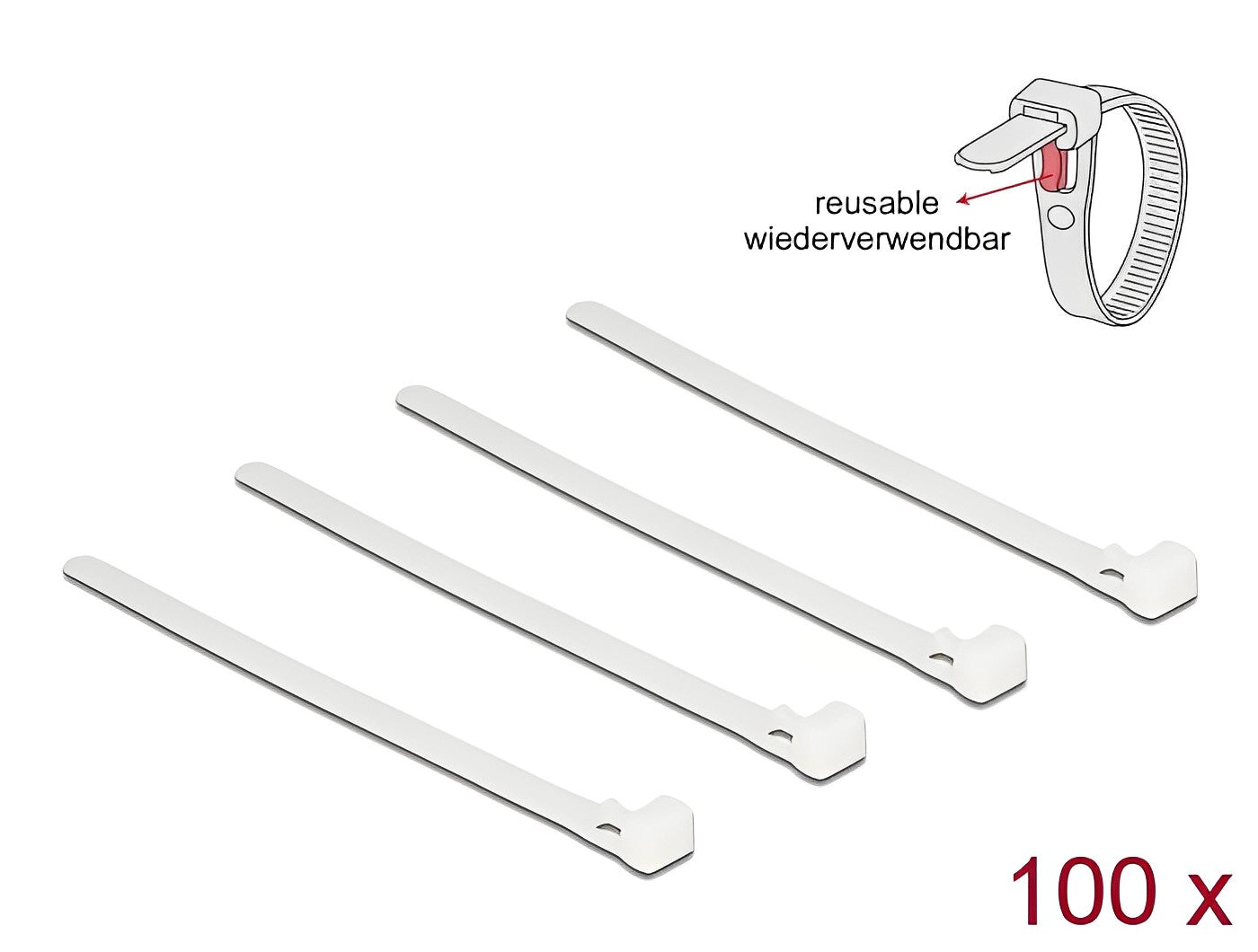 Delock Cable ties releasable white L 150 x W 7.5 mm 100 pieces - delock.israel