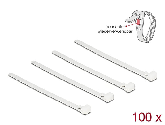 Delock Cable ties releasable white L 150 x W 7.5 mm 100 pieces - delock.israel