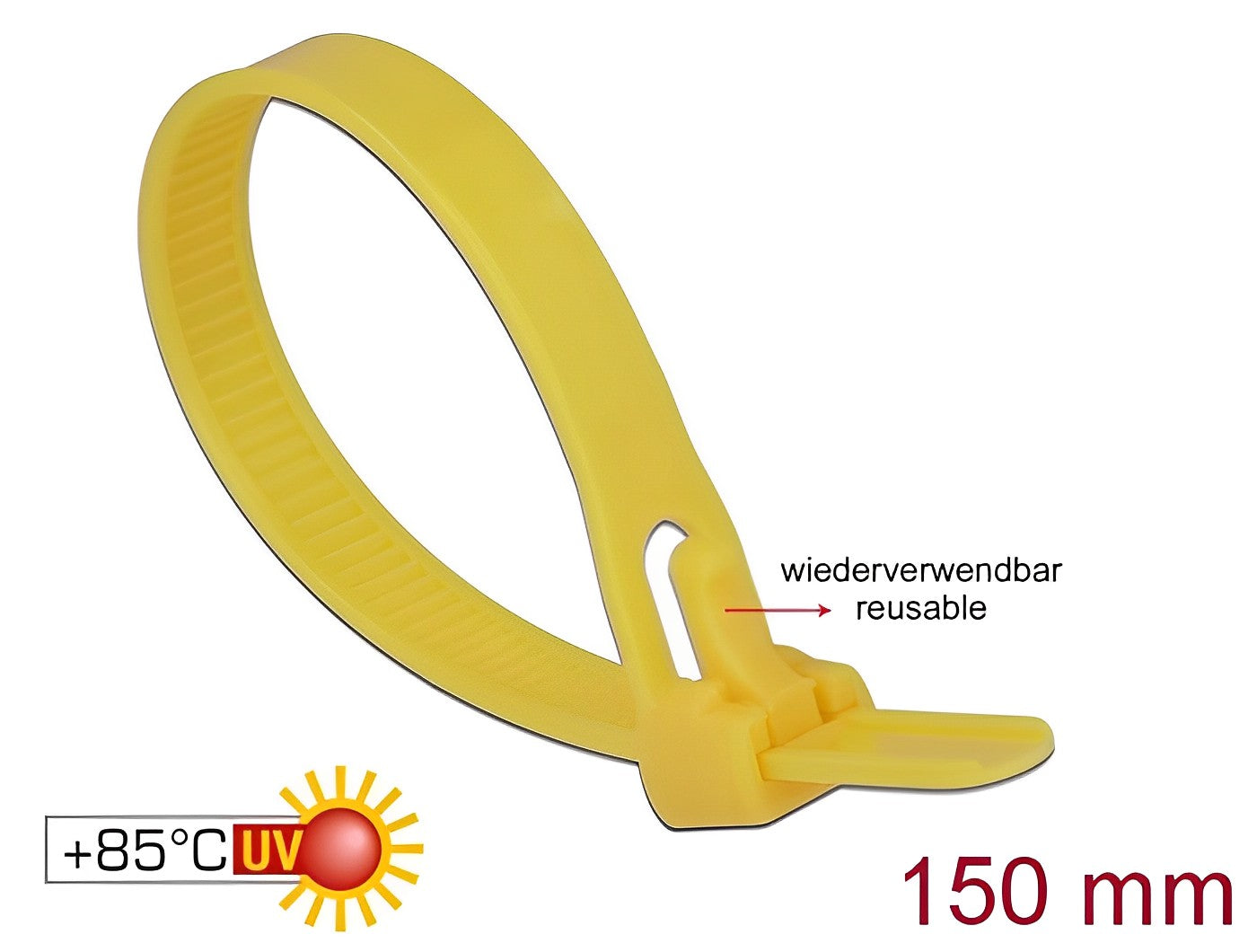 Delock Cable ties reusable heat-resistant L 150 x W 7.5 mm 100 pieces yellow - delock.israel