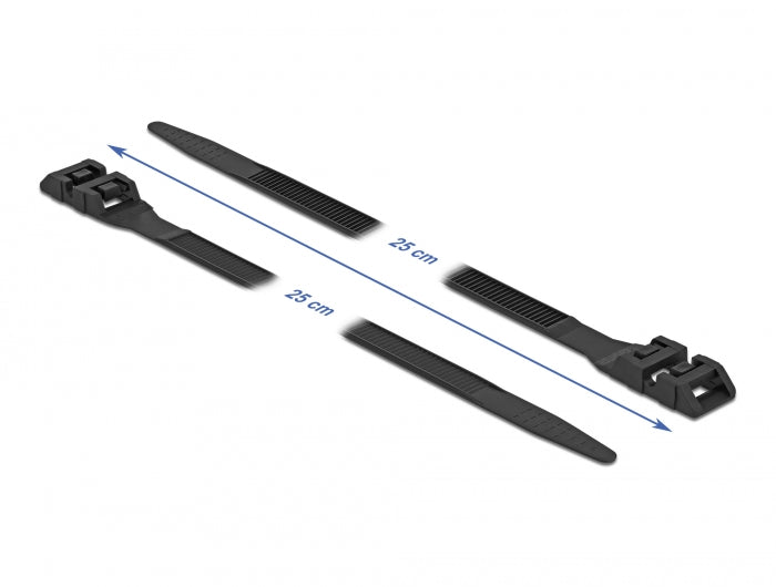 Delock Cable Tie with Double Locking L 250 x W 9 mm black 10 pieces - delock.israel