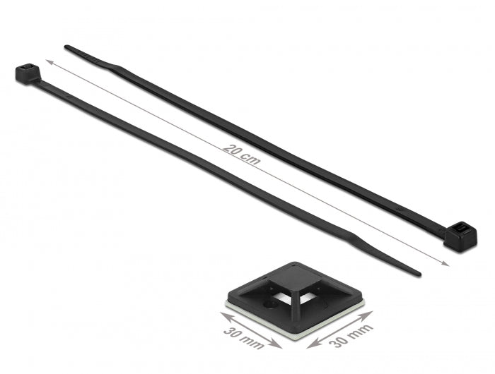 Delock Cable Tie Mount 30 x 30 mm with Cable Tie L 200 x W 4.8 mm black - delock.israel