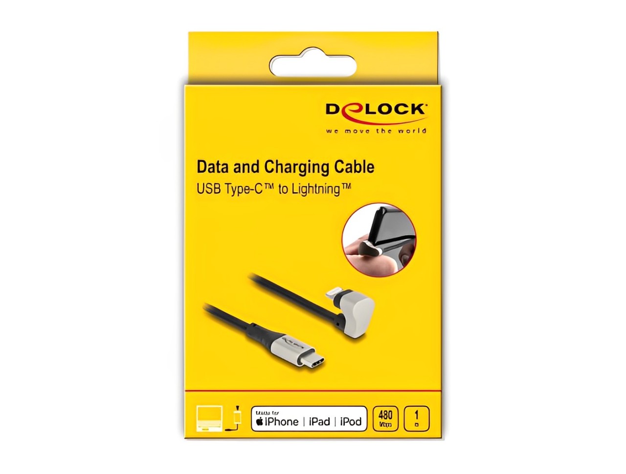כבל iPhone גיימינג תקע USB-C 2.0 לתקע Lightning MFi בזווית 180° תומך PD 9V / 3A - delock.israel