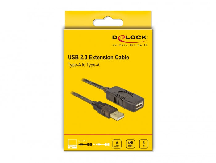 כבל מאריך אקטיבי USB-A 2.0 ז/נ אורך 5 מטר - delock.israel