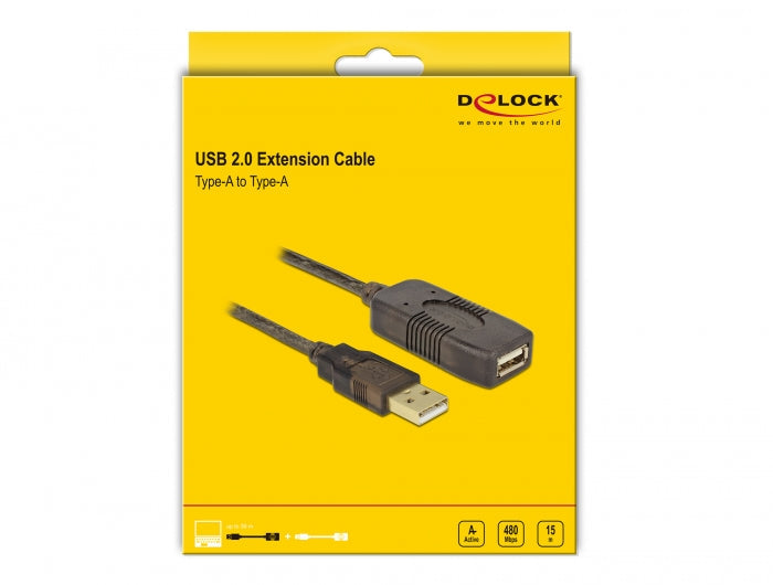 כבל מאריך אקטיבי USB-A 2.0 ז/נ אורך 15 מטר - delock.israel