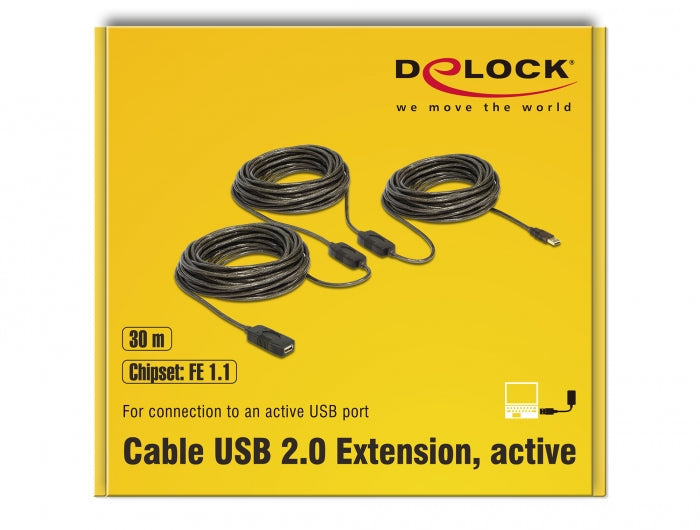כבל מאריך אקטיבי USB-A 2.0 ז/נ אורך 30 מטר - delock.israel
