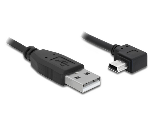 כבל מיני USB 2.0 תקע USB-A לתקע Mini-B בזווית 90° שמאלה - delock.israel