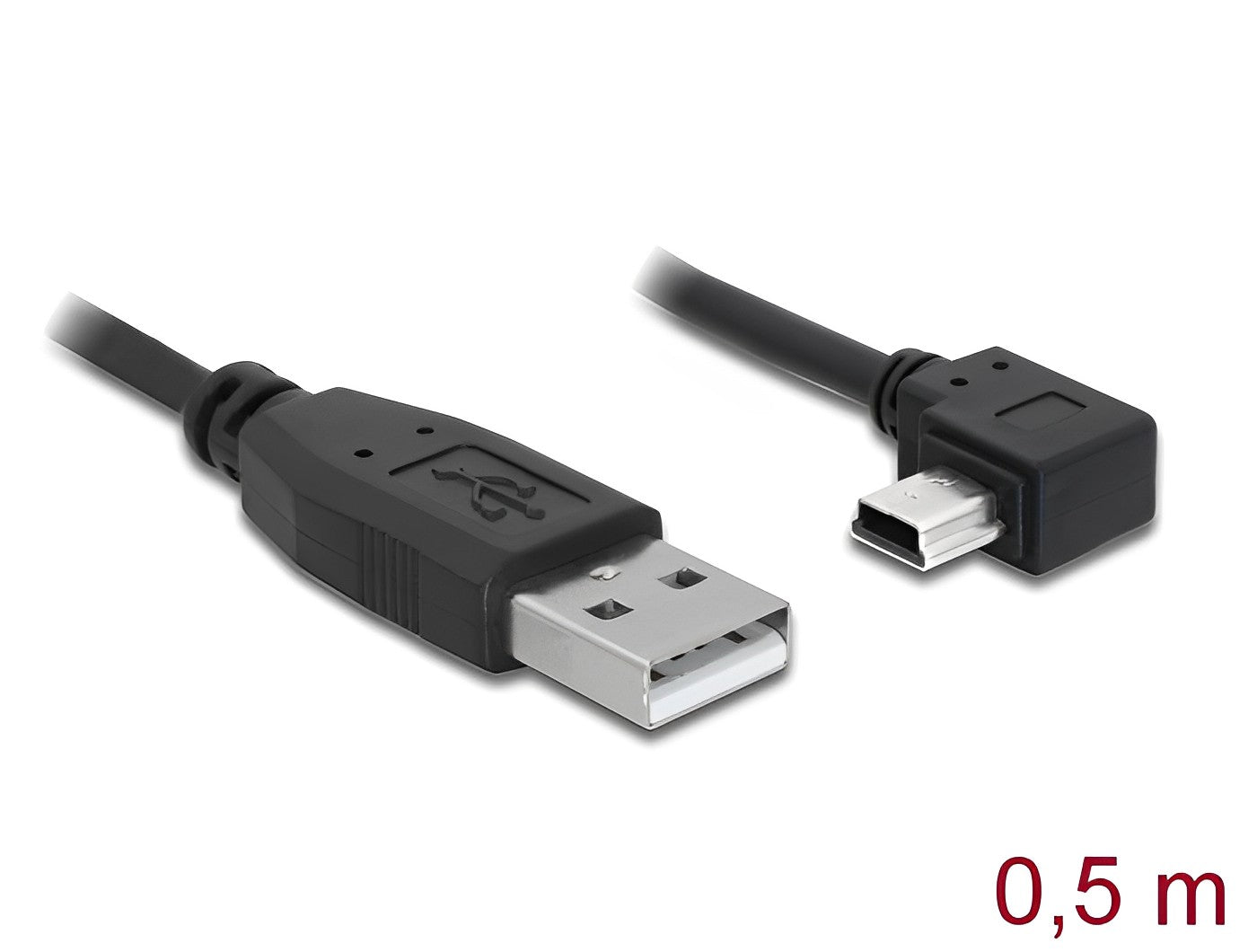 כבל מיני USB 2.0 תקע USB-A לתקע Mini-B בזווית 90° שמאלה - delock.israel