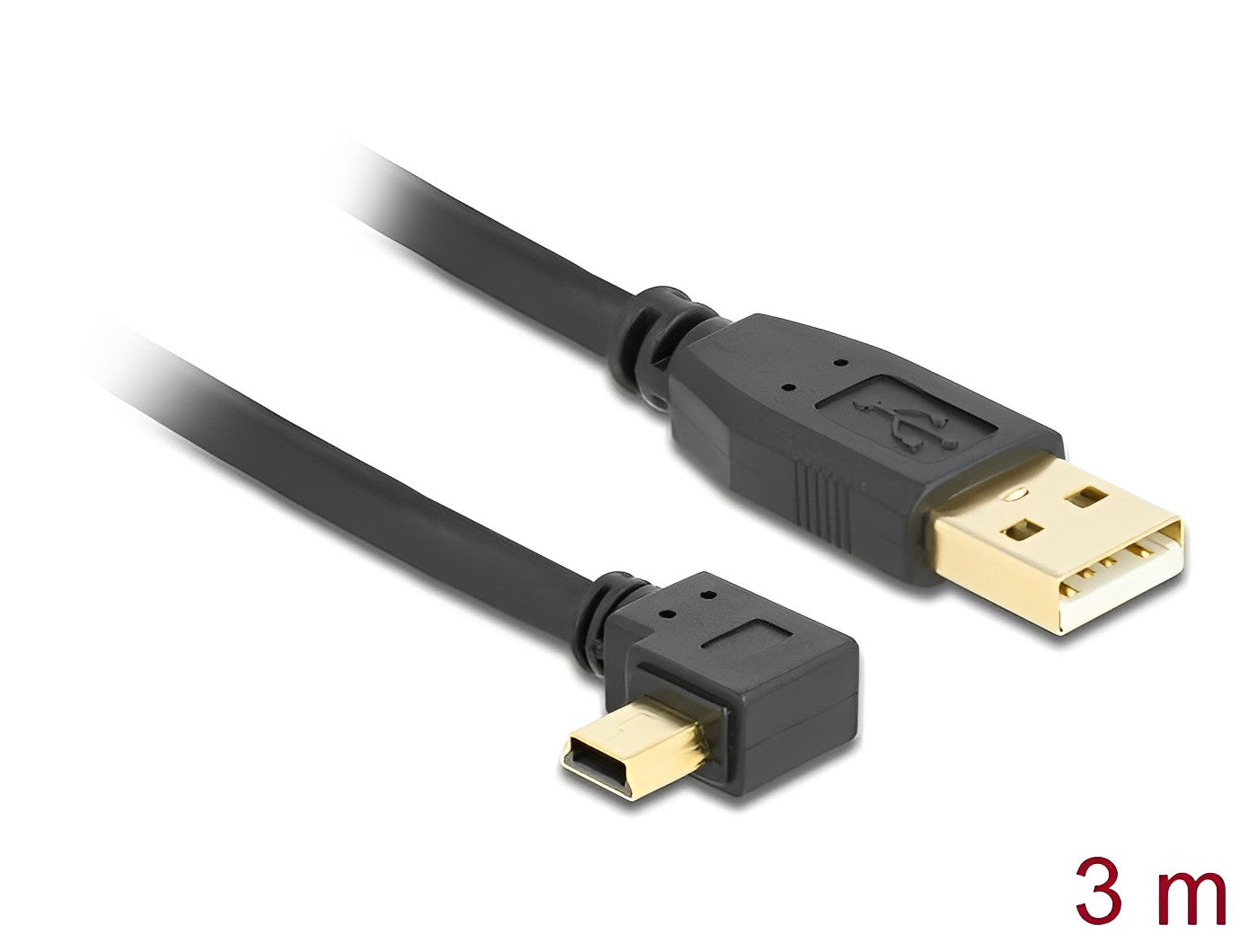 כבל מיני USB 2.0 תקע USB-A לתקע Mini-B בזווית 90° שמאלה - delock.israel