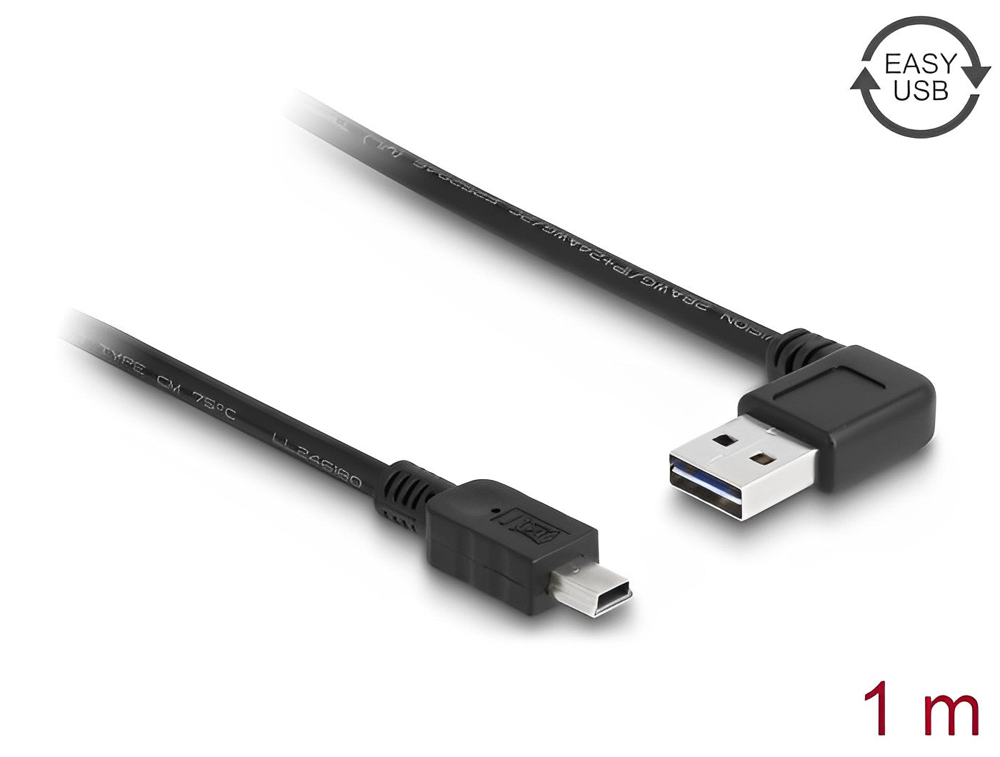 כבל מיני EASY-USB 2.0 תקע Mini-B לתקע USB-A דו כיווני בזווית 90° - delock.israel