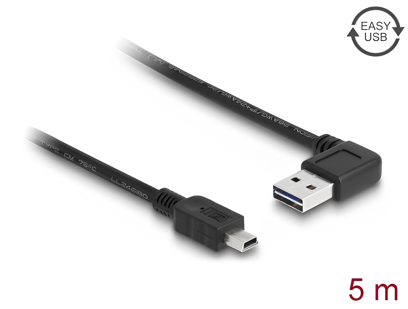 כבל מיני EASY-USB 2.0 תקע Mini-B לתקע USB-A דו כיווני בזווית 90° - delock.israel