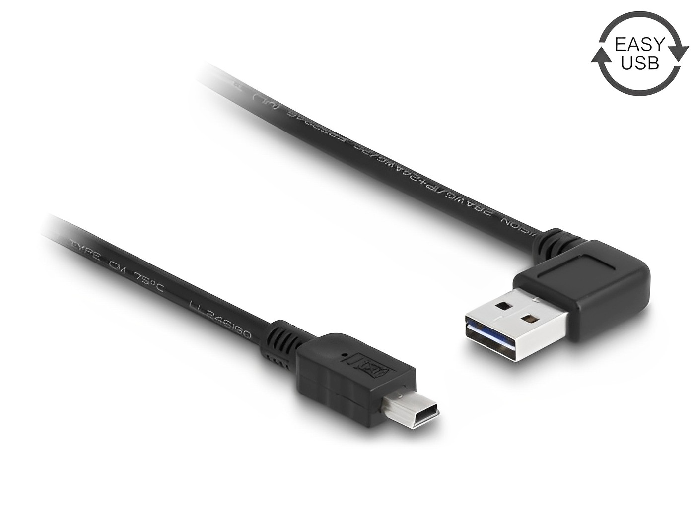 כבל מיני EASY-USB 2.0 תקע Mini-B לתקע USB-A דו כיווני בזווית 90° - delock.israel