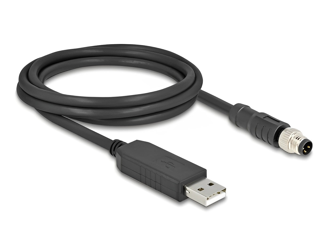Delock M8 Serial Connection Cable with FTDI chipset, USB 2.0 Type-A male to M8 RS-232 male A-coded 3 pin 1.8 m black - delock.israel