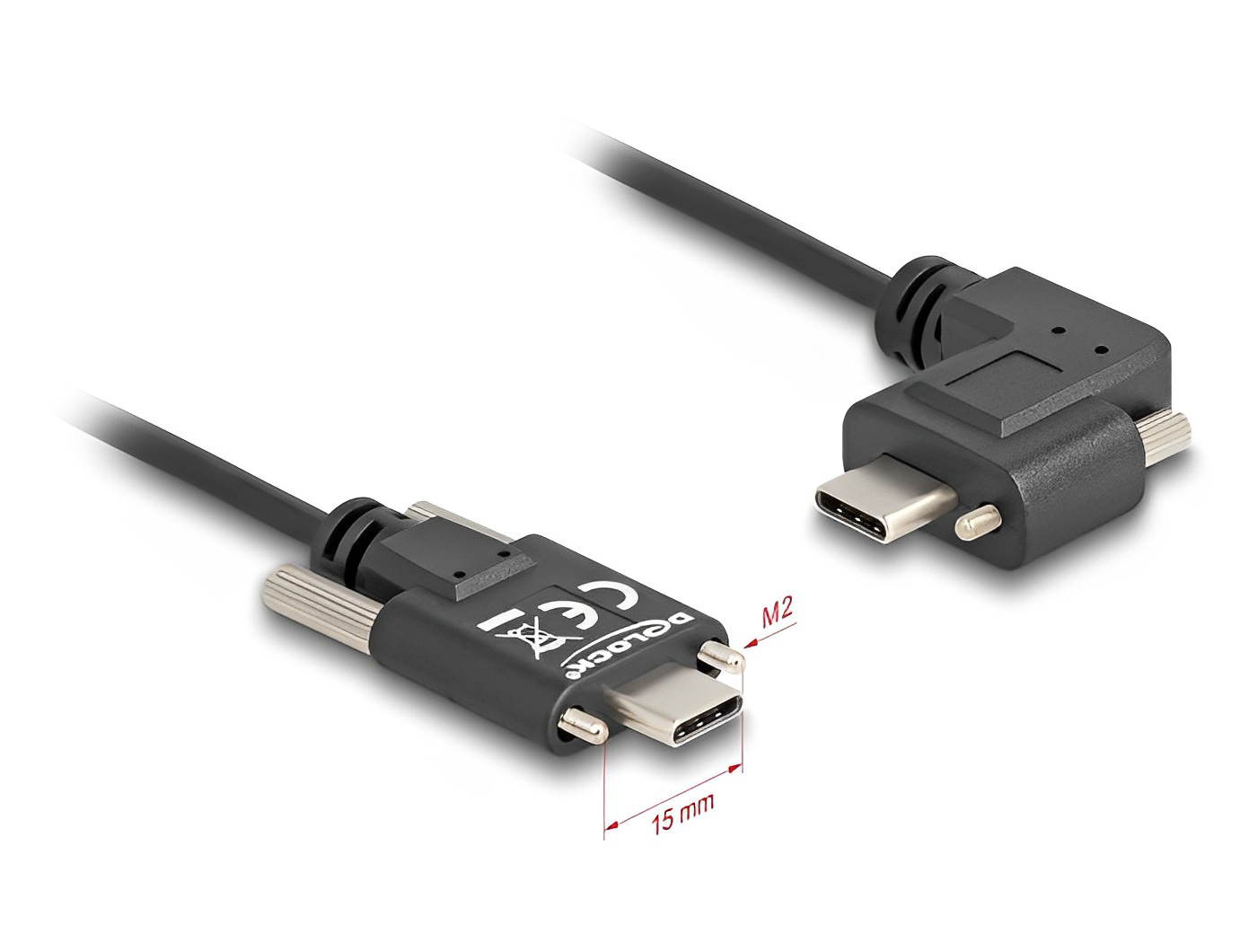 Delock USB 2.0 Cable USB Type-C™ male with screws to USB Type-C™ male with screws angled left / right PD 3.0 60 W - delock.israel