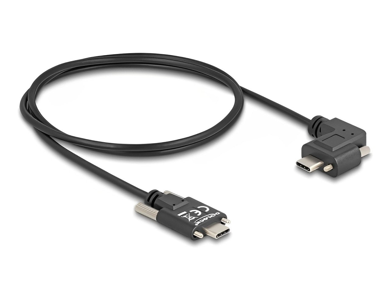 Delock USB 2.0 Cable USB Type-C™ male with screws to USB Type-C™ male with screws angled left / right PD 3.0 60 W 1 m - delock.israel