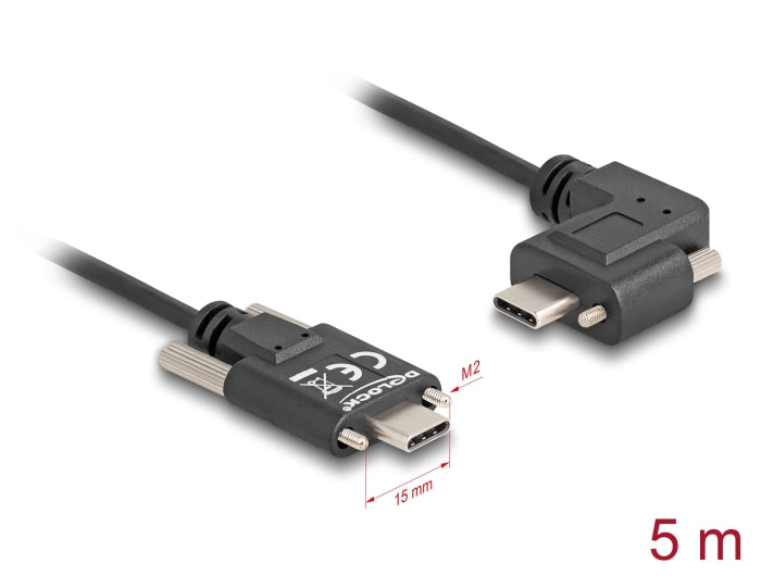 Delock USB 2.0 Cable USB Type-C™ male with screws to USB Type-C™ male with screws angled left / right PD 3.0 60 W 5 m - delock.israel
