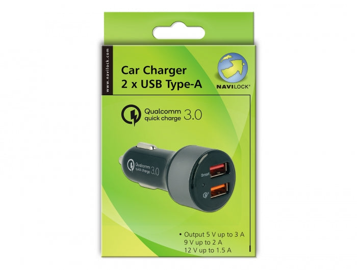 מטען מהיר כפול לרכב USB-A Qualcomm® Quick Charge™ 3.0 - delock.israel