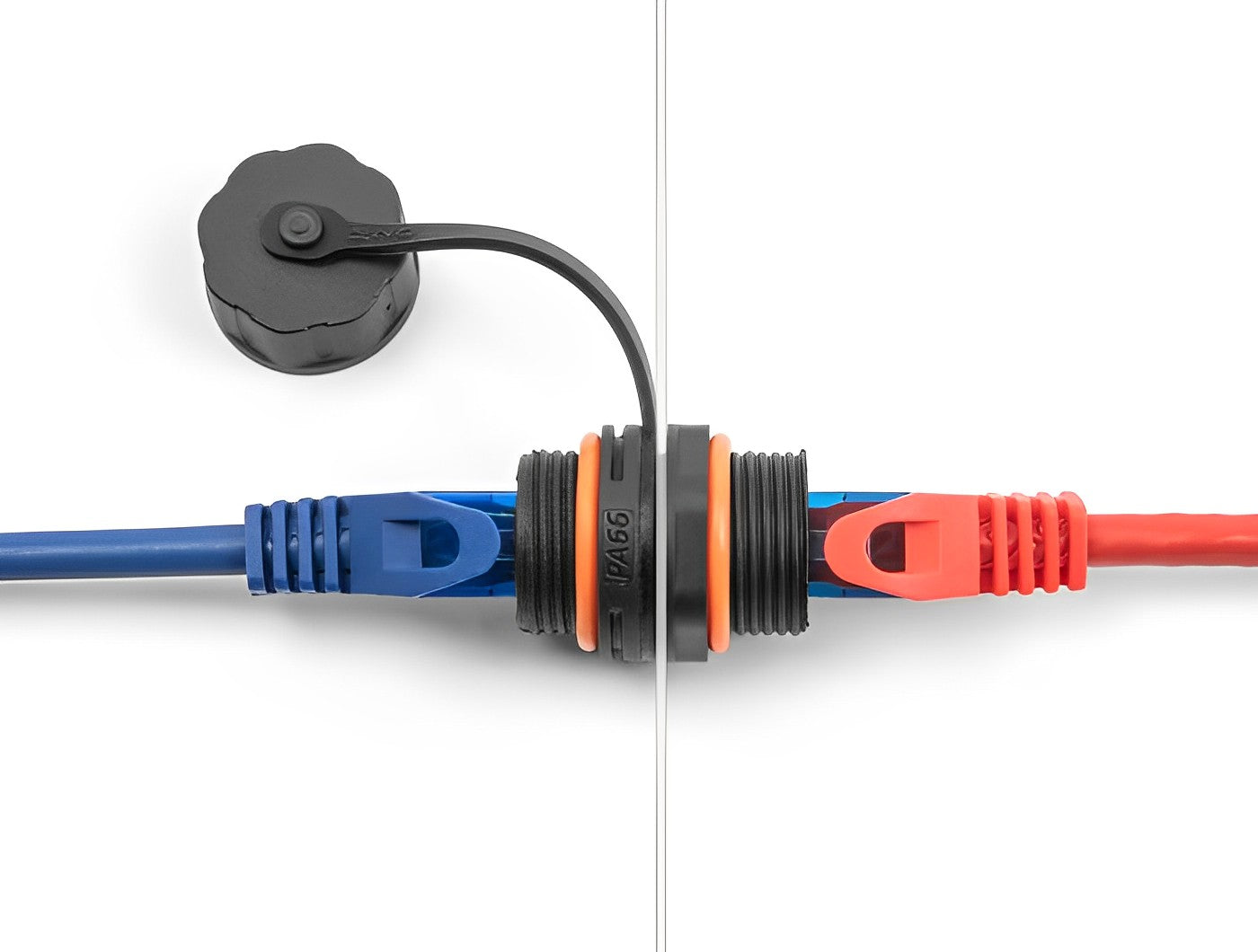 מופה רשת מסוכך RJ45 Cat.6A IP68 נ/נ להתקנה בקדח עגול עם הברגה M20 - delock.israel