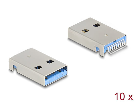 Delock USB 5 Gbps Type-A male 9 pin SMD connector for solder mounting 90° angled 10 pieces - delock.israel