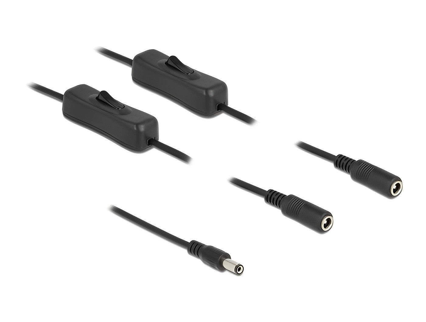 כבל מפצל חשמל תקע DC 5.5x2.1 ל- 2 שקעים DC 5.5x2.1 + מפסקים אורך 1 מטר - delock.israel