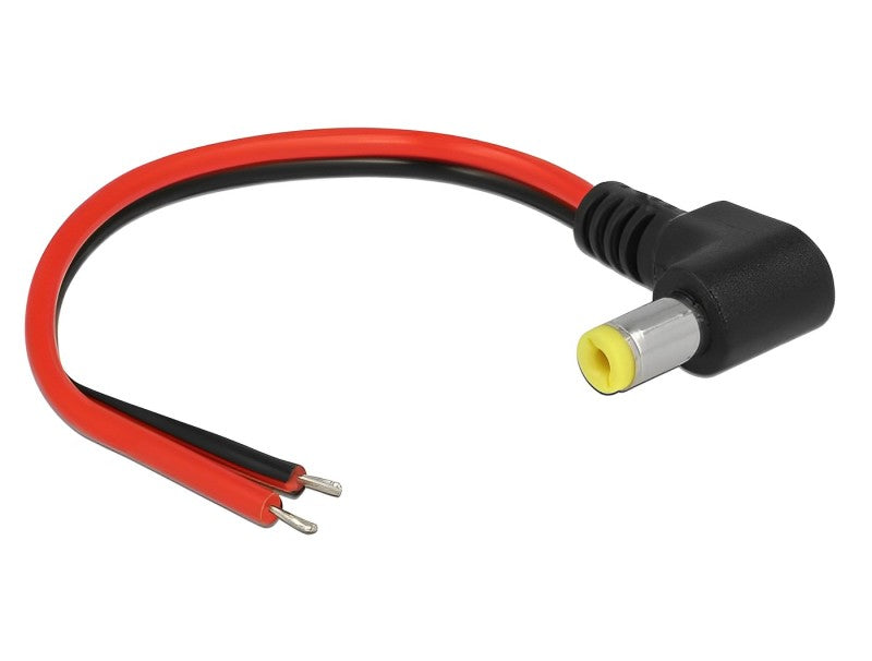 כבל חשמל תקע DC 5.5x2.5 90° ל- 2 גידים פתוחים אורך 15 ס"מ - delock.israel