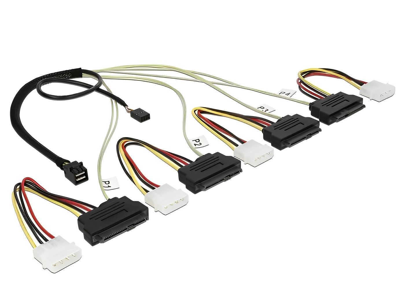 כבל Mini SAS HD SFF-8643 ל- 4 SAS SFF-8482 + power + Sideband x - delock.israel