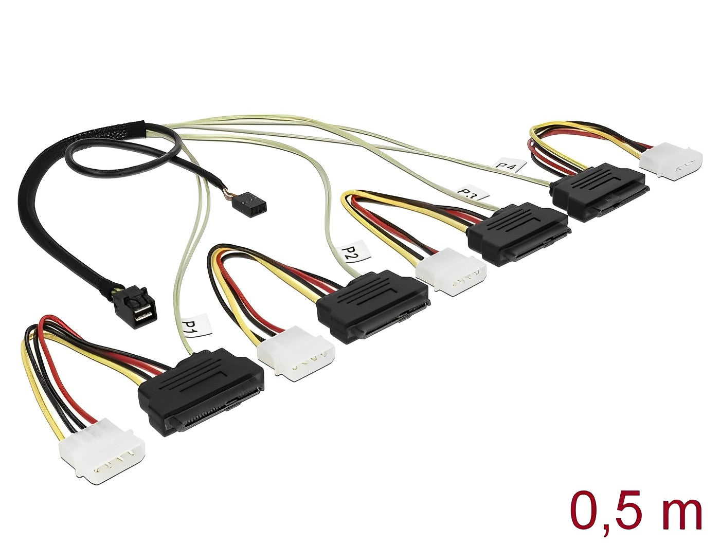 כבל Mini SAS HD SFF-8643 ל- 4 SAS SFF-8482 + power + Sideband x - delock.israel