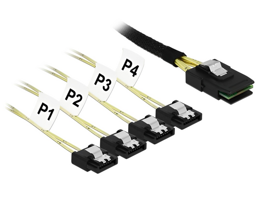 כבל Mini SAS SFF-8087 ל-SATA 7 pin x 4 - delock.israel
