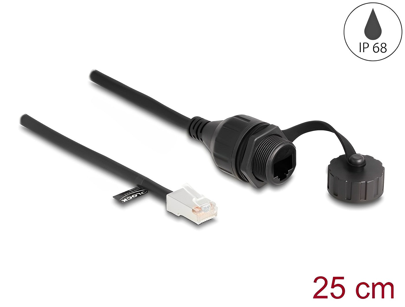 כבל רשת מסוכך RJ45 Cat.5e FTP ז/ז להתקנה בקדח עגול עם מכסה אטום נגד מים IP68 - delock.israel