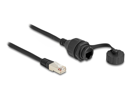 כבל תקשורת מאריך RJ50 FTP ז/נ עם מכסה אטום נגד מים IP67 אורך 20 ס"מ - delock.israel