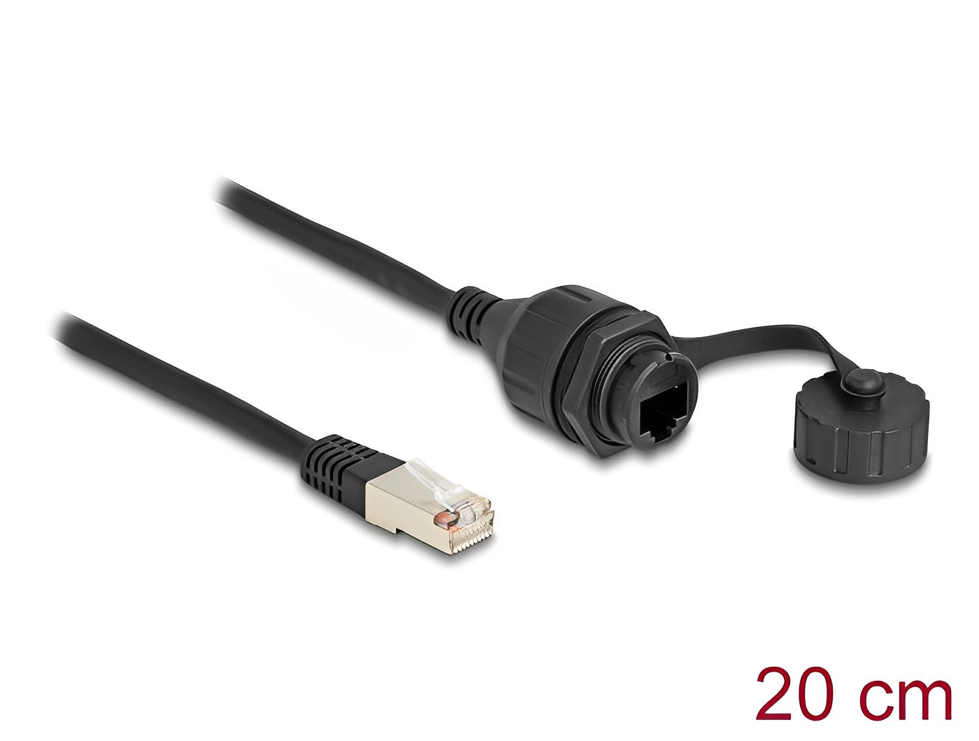 כבל תקשורת מאריך RJ50 FTP ז/נ עם מכסה אטום נגד מים IP67 אורך 20 ס"מ - delock.israel