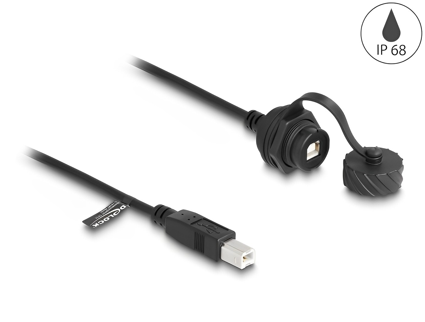 כבל מאריך USB-B 2.0 ז/נ להתקנה בקדח עגול עם מכסה אטום נגד מים IP68 - delock.israel