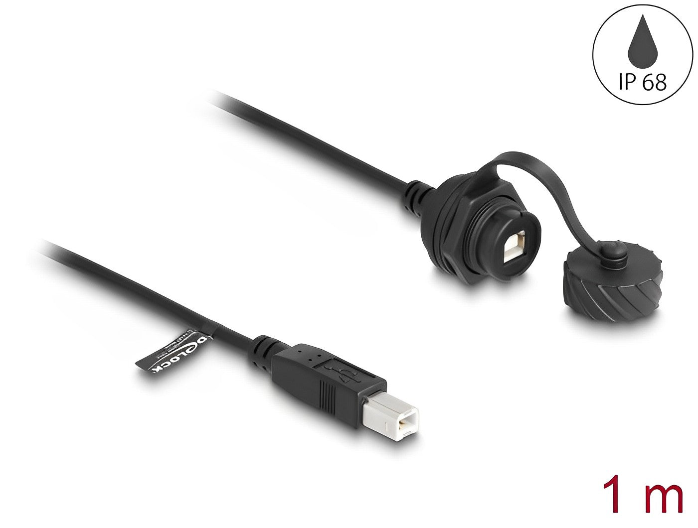 כבל מאריך USB-B 2.0 ז/נ להתקנה בקדח עגול עם מכסה אטום נגד מים IP68 - delock.israel