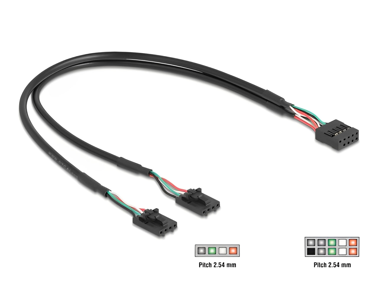 כבל USB 2.0 מבית Delock גרמניה מאפשר חיבור בין שני מחברי USB 2.0 פנימיים מסוג pin header בתצורת 10 ו-4 פינים ובמרווח של 2.54 מ"מ