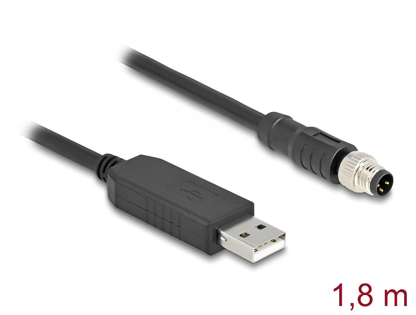 Delock M8 Serial Connection Cable with FTDI chipset, USB 2.0 Type-A male to M8 RS-232 male A-coded 3 pin 1.8 m black - delock.israel