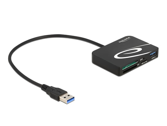 קורא כרטיסים USB 3.0 מבית DELOCK גרמניה מאפשר קריאה וכתיבה מהירה של כרטיסי זיכרון XQD, SD ו-Micro SD