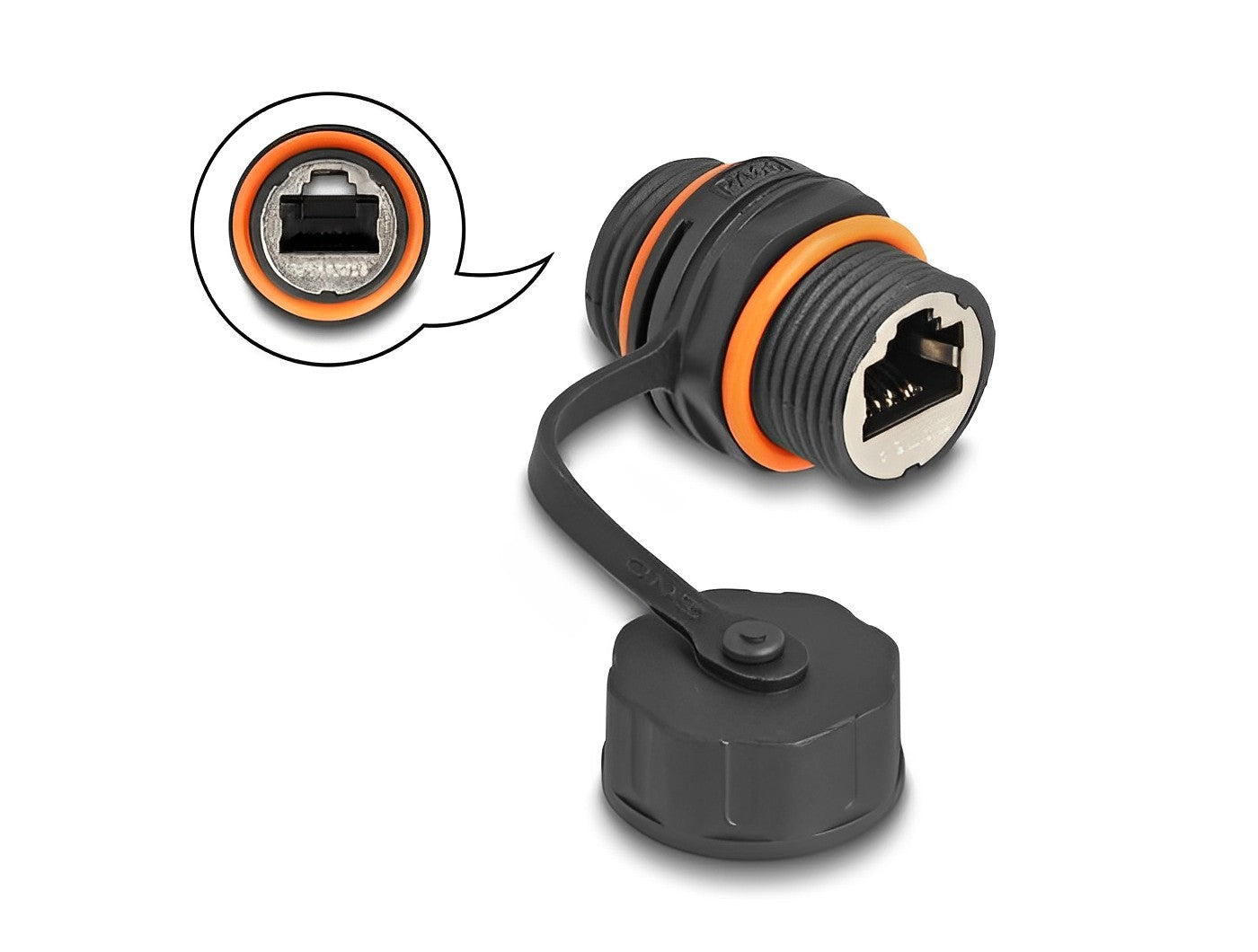 מופה רשת מסוכך RJ45 Cat.6A IP68 נ/נ להתקנה בקדח עגול עם הברגה M20 - delock.israel