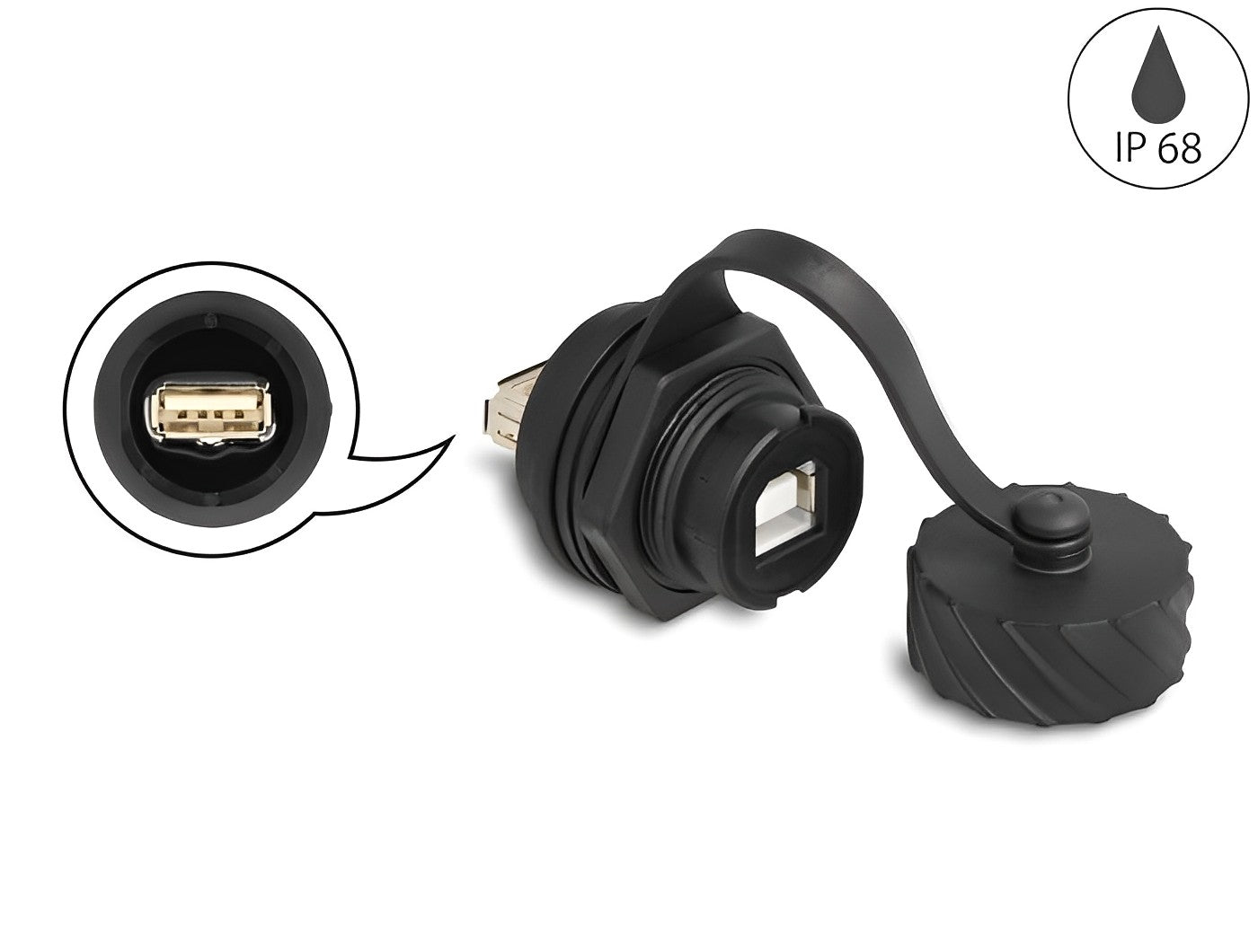 מופה USB 2.0 A-B נ/נ להתקנה בקדח עגול עם מכסה מגן IP68 - delock.israel