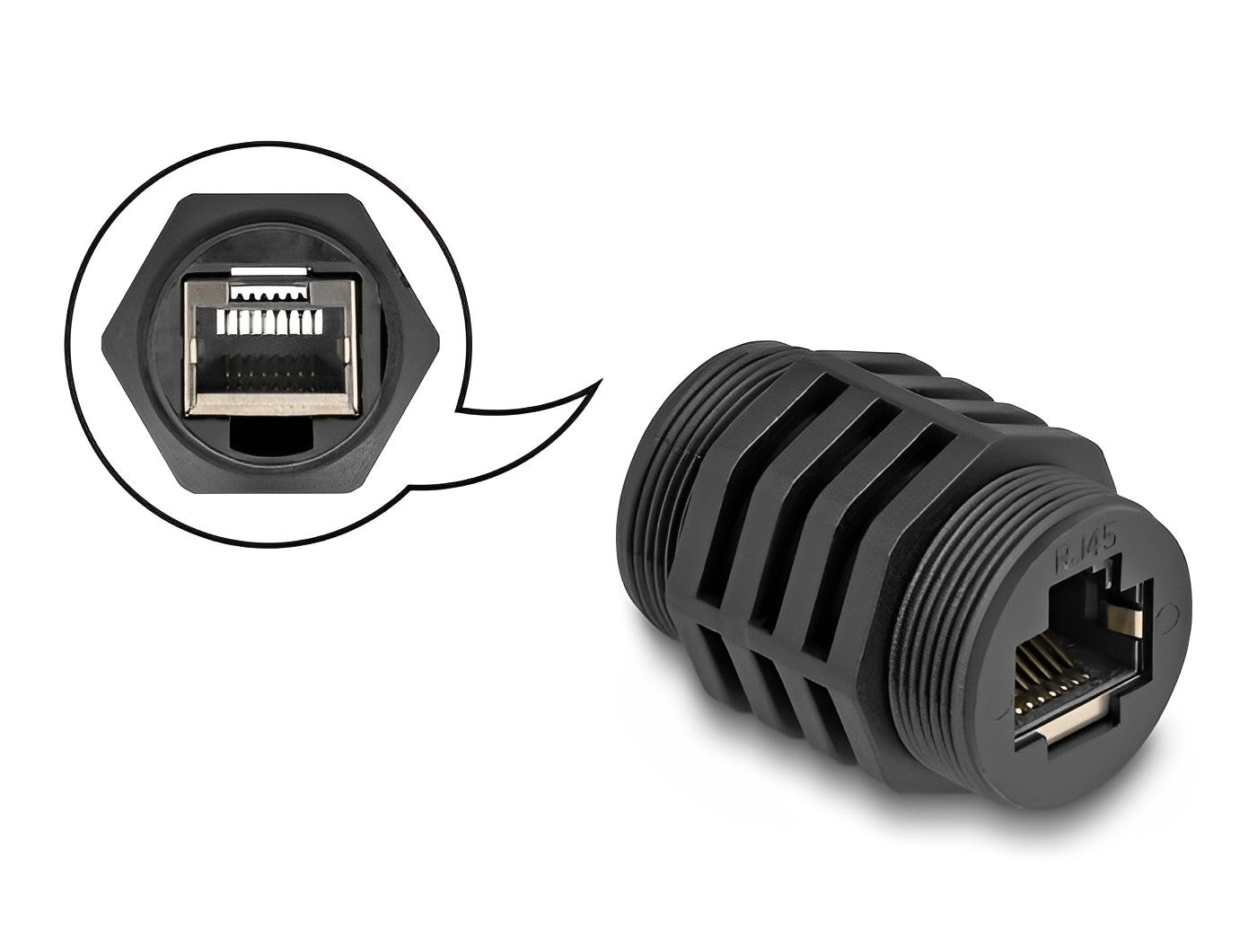 מופה רשת RJ45 Cat.6A מסוכך נ/נ מוגן מפני אבק ומים IP67 להתקנה בקדח עגול - delock.israel