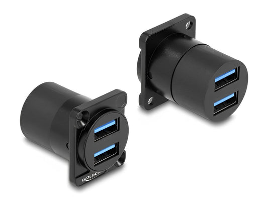 מחבר כפול USB-A 3.2 5Gbps נ/נ להתקנה בפאנל מסדרה D - delock.israel