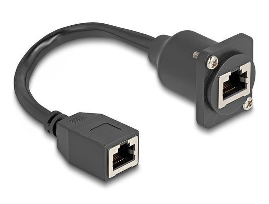 כבל רשת מסוכך RJ45 Cat.5e נ/נ להתקנה בפאנל מסדרה D אורך 20 ס"מ - delock.israel