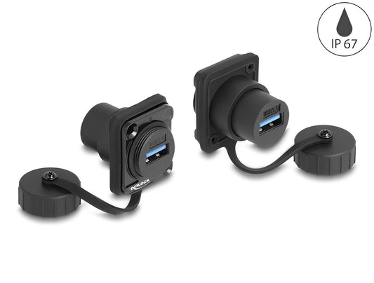 מחבר USB-A 3.2 5Gbps נ/נ עם מכסה מגן מפני אבק ומים IP67 להתקנה בפאנל מסדרה D - delock.israel