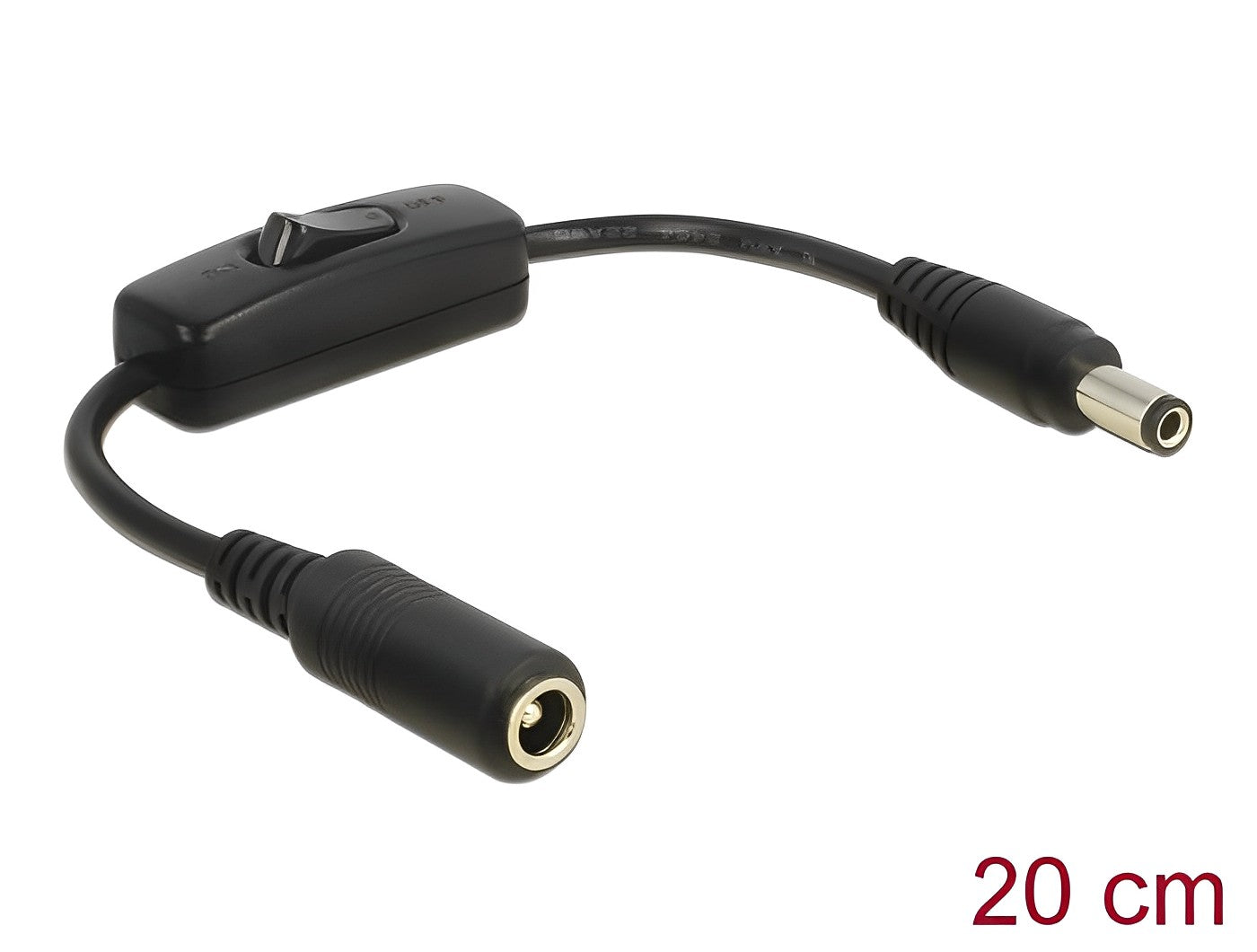 כבל מאריך חשמל DC 5.5x2.5 + מפסק ז/נ אורך 20 ס"מ - delock.israel