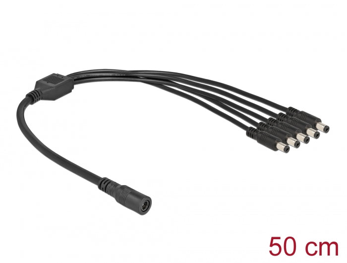 כבל מפצל חשמל שקע DC 5.5x2.1 ל- 5 תקעים DC 5.5x2.1 אורך 50 ס"מ - delock.israel