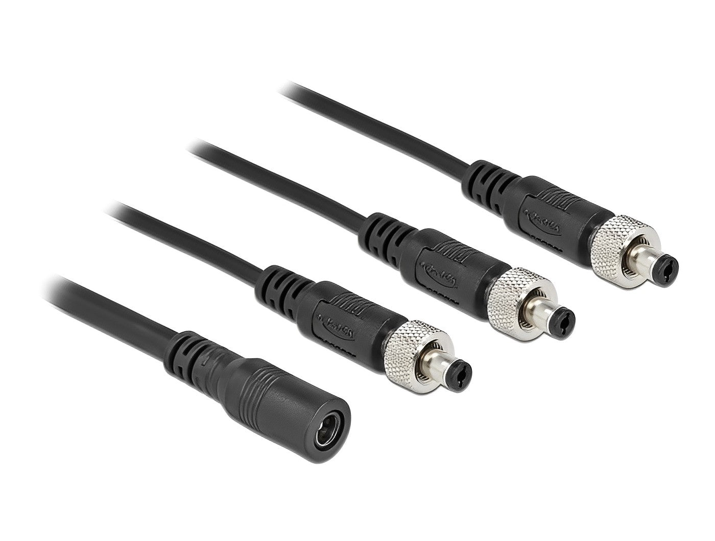כבל מפצל חשמל שקע DC 5.5x2.1 ל- 3 תקעים DC 5.5x2.1 ניתנים להברגה אורך 50 ס"מ - delock.israel
