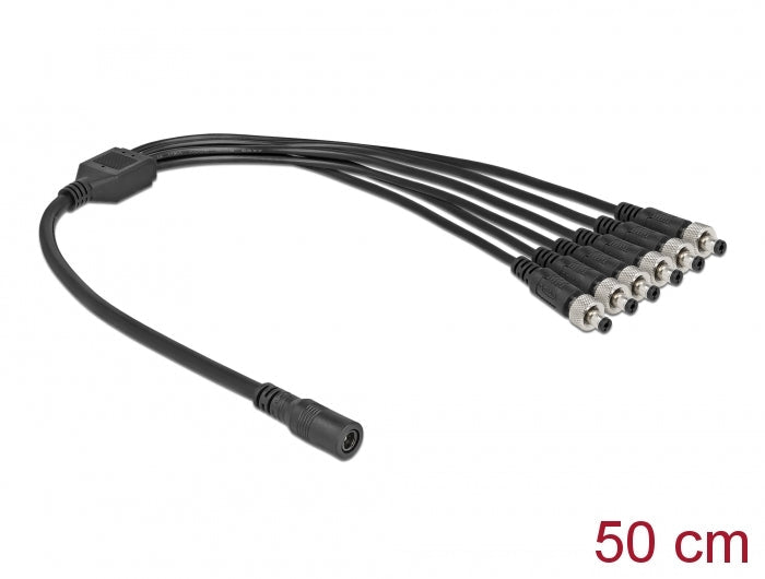 כבל מפצל חשמל שקע DC 5.5x2.1 ל- 6 תקעים DC 5.5x2.1 ניתנים להברגה אורך 50 ס"מ - delock.israel