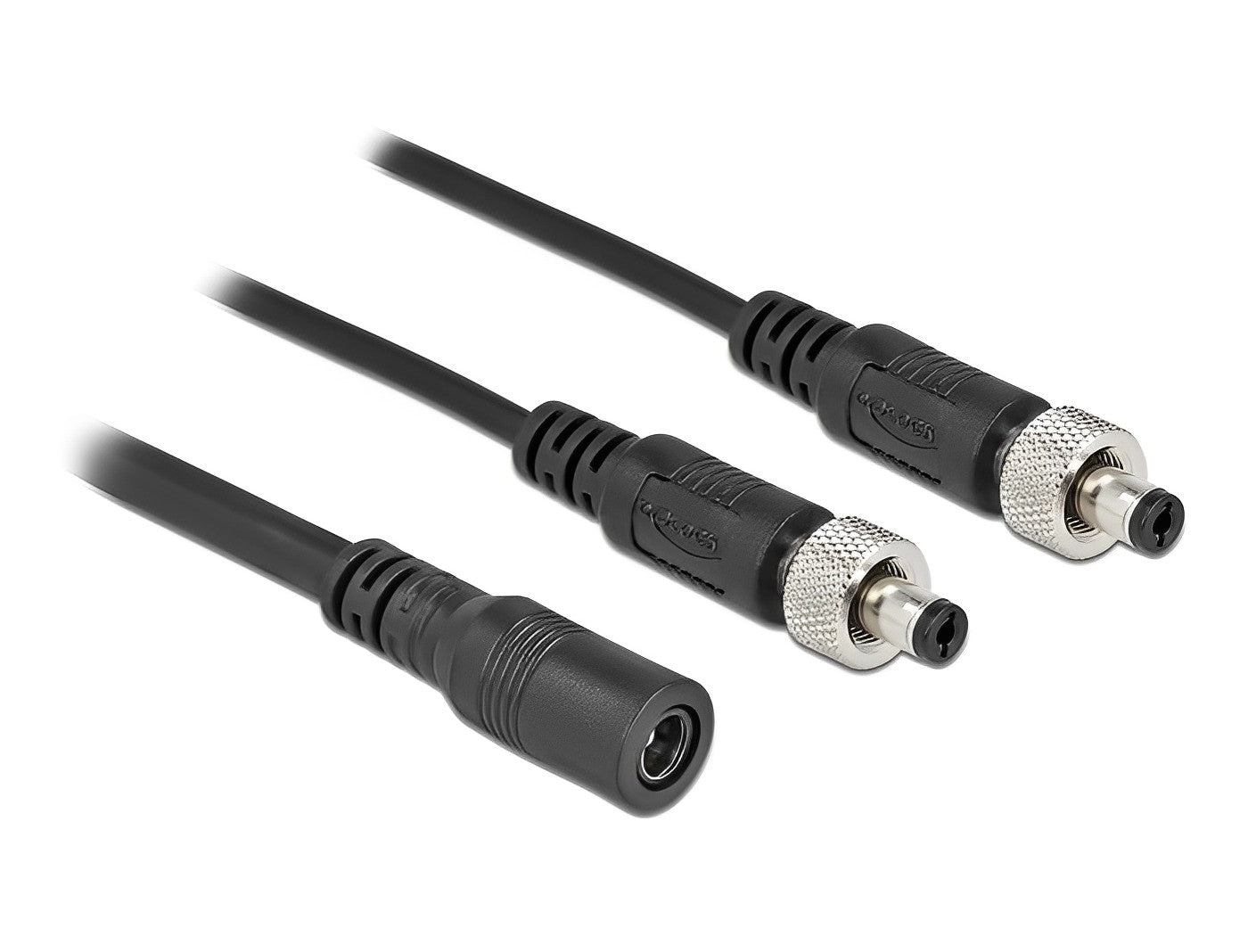 כבל מפצל חשמל שקע DC 5.5x2.1 ל- 2 תקעים DC 5.5x2.1 ניתנים להברגה אורך 50 ס"מ - delock.israel