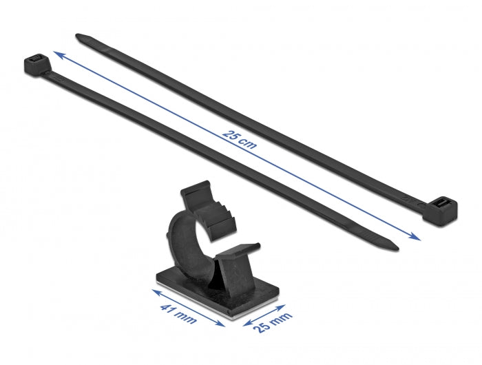 Delock Cable Clamp 41 x 25 mm with Cable Tie L 250 x W 7.2 mm black - delock.israel