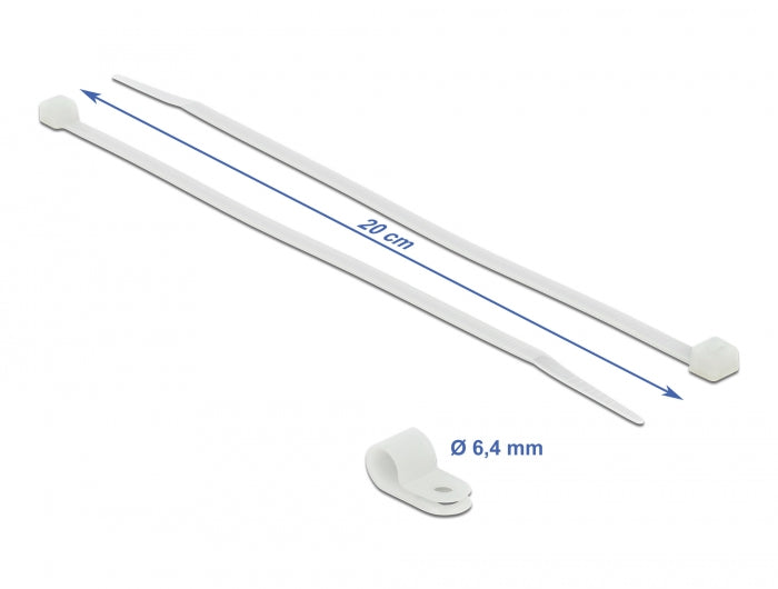 Delock Mounting Clamp 6.4 mm with Cable Tie L 200 x W 3.6 mm white - delock.israel